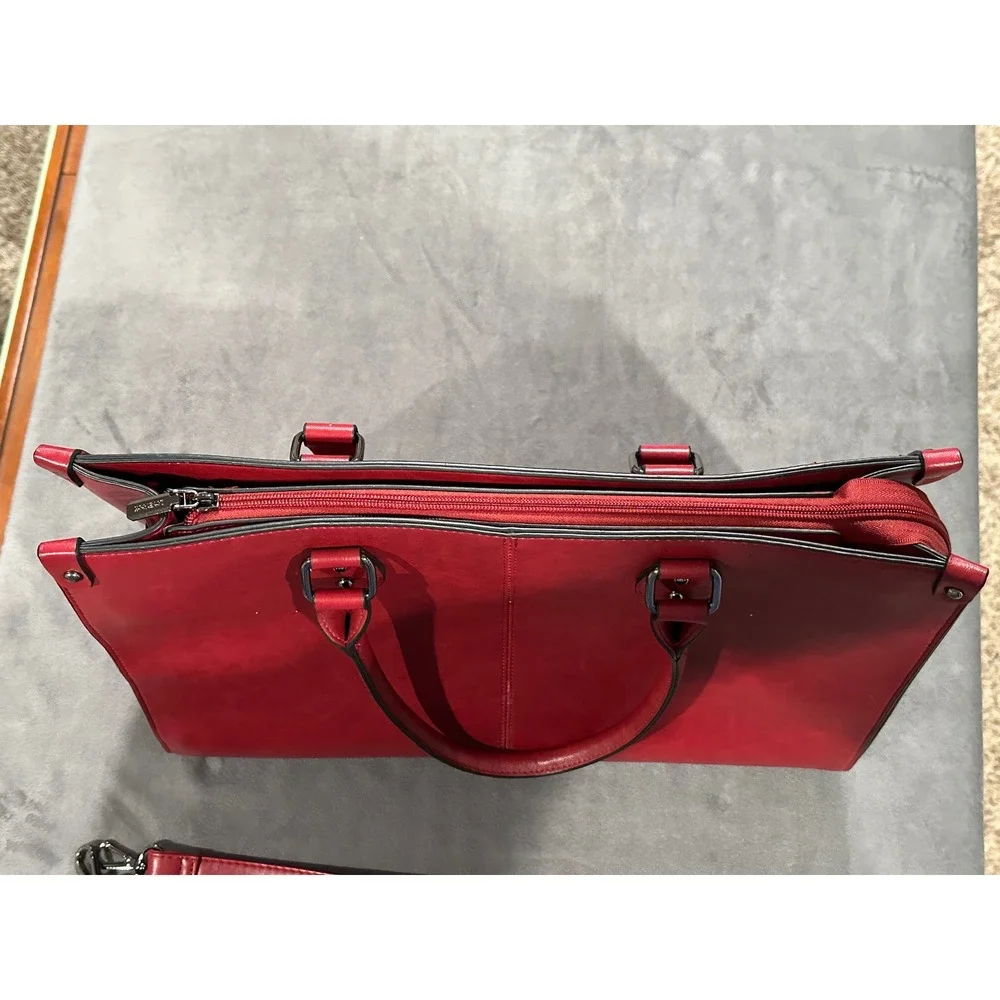 LOVEVOOK Red Business Laptop Bag Vegan Leather Tote Crossbody Briefcase Womens